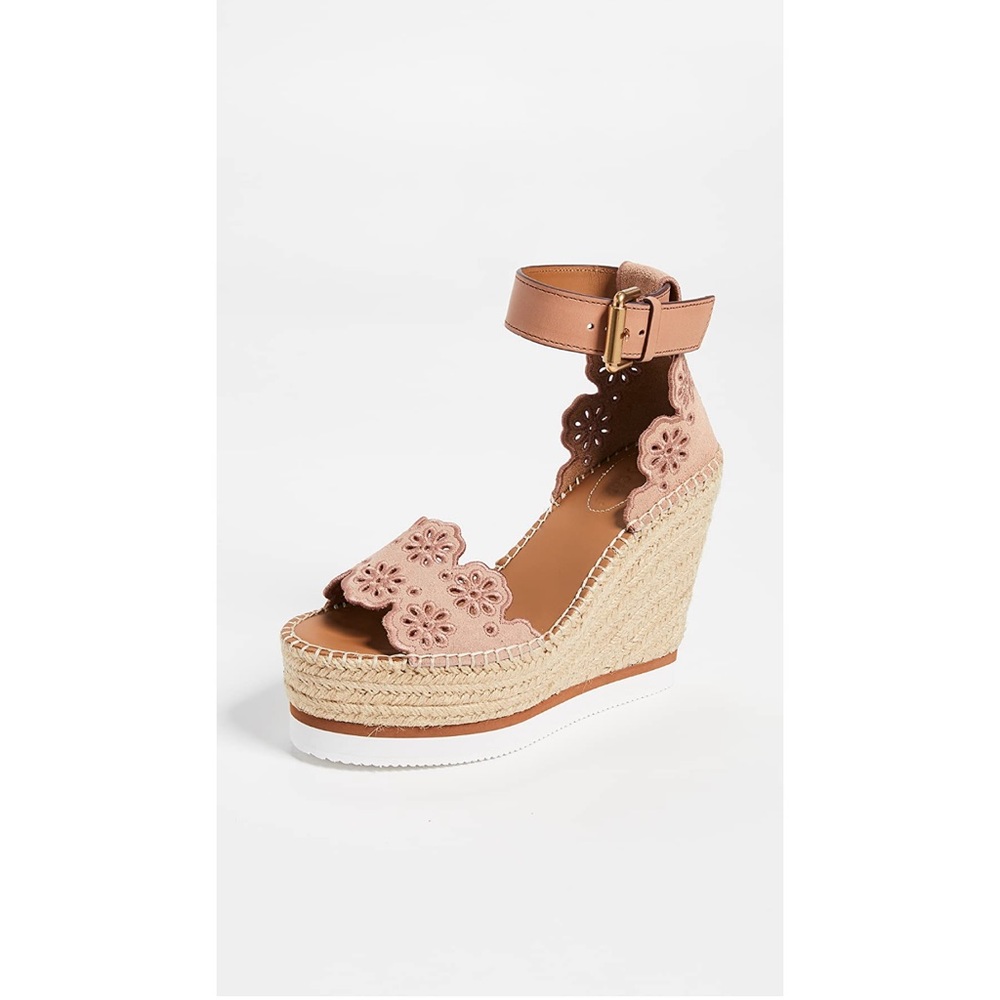 Chloe Glyn Wedge Espadrilles, Cipria, 39